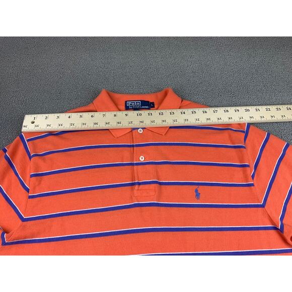 Polo By Ralph Lauren Men's L Orange Blue Striped Short Sleeve Polo Shirt - Picture 5 of 10